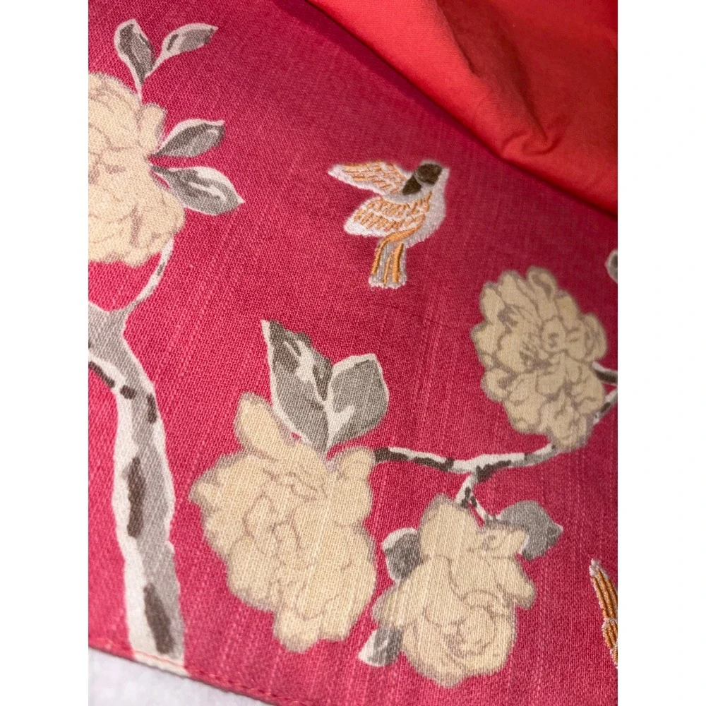 Pink Embroidered Bird Floral Placemats Set of 2 Chinoiserie Botanical Decor